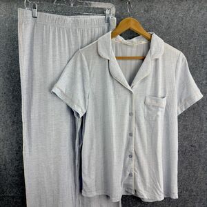 Bearpaw 2 Piece Pajama Set Womens XL LtBlue Short Sleeve Long Pant Elastic Waist